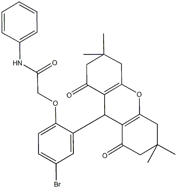 2-[4-bromo-2-(3,3,6,6-tetramethyl-1,8-dioxo-2,3,4,5,6,7,8,9-octahydro-1H-xanthen-9-yl)phenoxy]-N-phenylacetamide Struktur