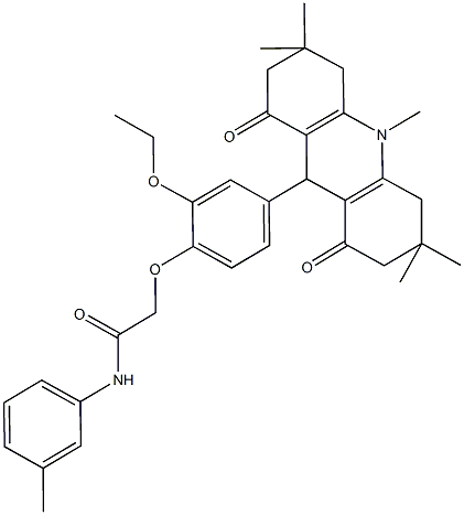 2-[2-ethoxy-4-(3,3,6,6,10-pentamethyl-1,8-dioxo-1,2,3,4,5,6,7,8,9,10-decahydro-9-acridinyl)phenoxy]-N-(3-methylphenyl)acetamide Struktur