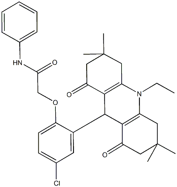 2-[4-chloro-2-(10-ethyl-3,3,6,6-tetramethyl-1,8-dioxo-1,2,3,4,5,6,7,8,9,10-decahydro-9-acridinyl)phenoxy]-N-phenylacetamide Struktur