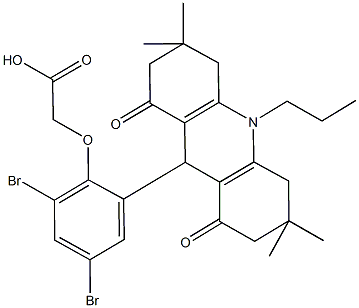 [2,4-dibromo-6-(3,3,6,6-tetramethyl-1,8-dioxo-10-propyl-1,2,3,4,5,6,7,8,9,10-decahydro-9-acridinyl)phenoxy]aceticacid Struktur