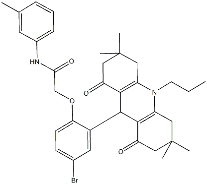 2-[4-bromo-2-(3,3,6,6-tetramethyl-1,8-dioxo-10-propyl-1,2,3,4,5,6,7,8,9,10-decahydro-9-acridinyl)phenoxy]-N-(3-methylphenyl)acetamide Struktur