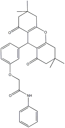 N-phenyl-2-[3-(3,3,6,6-tetramethyl-1,8-dioxo-2,3,4,5,6,7,8,9-octahydro-1H-xanthen-9-yl)phenoxy]acetamide Struktur