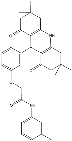 N-(3-methylphenyl)-2-[3-(3,3,6,6-tetramethyl-1,8-dioxo-1,2,3,4,5,6,7,8,9,10-decahydro-9-acridinyl)phenoxy]acetamide Struktur