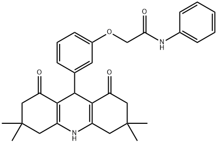 N-phenyl-2-[3-(3,3,6,6-tetramethyl-1,8-dioxo-1,2,3,4,5,6,7,8,9,10-decahydro-9-acridinyl)phenoxy]acetamide Struktur