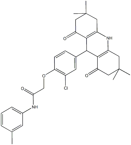 2-[2-chloro-4-(3,3,6,6-tetramethyl-1,8-dioxo-1,2,3,4,5,6,7,8,9,10-decahydro-9-acridinyl)phenoxy]-N-(3-methylphenyl)acetamide Struktur