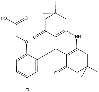 [4-chloro-2-(3,3,6,6-tetramethyl-1,8-dioxo-1,2,3,4,5,6,7,8,9,10-decahydro-9-acridinyl)phenoxy]acetic acid Struktur