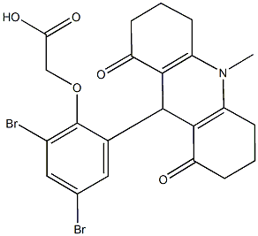 [2,4-dibromo-6-(10-methyl-1,8-dioxo-1,2,3,4,5,6,7,8,9,10-decahydro-9-acridinyl)phenoxy]acetic acid Struktur