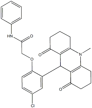 2-[4-chloro-2-(10-methyl-1,8-dioxo-1,2,3,4,5,6,7,8,9,10-decahydro-9-acridinyl)phenoxy]-N-phenylacetamide Struktur