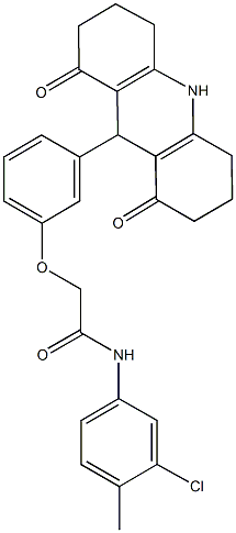 N-(3-chloro-4-methylphenyl)-2-[3-(1,8-dioxo-1,2,3,4,5,6,7,8,9,10-decahydro-9-acridinyl)phenoxy]acetamide Struktur