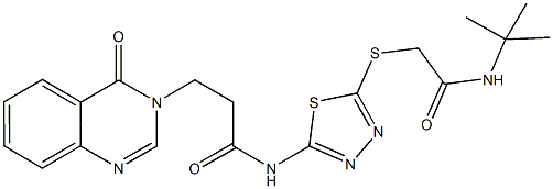 N-(5-{[2-(tert-butylamino)-2-oxoethyl]sulfanyl}-1,3,4-thiadiazol-2-yl)-3-(4-oxo-3(4H)-quinazolinyl)propanamide Struktur