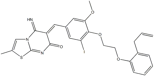 6-{4-[2-(2-allylphenoxy)ethoxy]-3-iodo-5-methoxybenzylidene}-5-imino-2-methyl-5,6-dihydro-7H-[1,3]thiazolo[3,2-a]pyrimidin-7-one Struktur