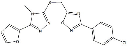 3-(4-chlorophenyl)-5-({[5-(2-furyl)-4-methyl-4H-1,2,4-triazol-3-yl]sulfanyl}methyl)-1,2,4-oxadiazole Struktur