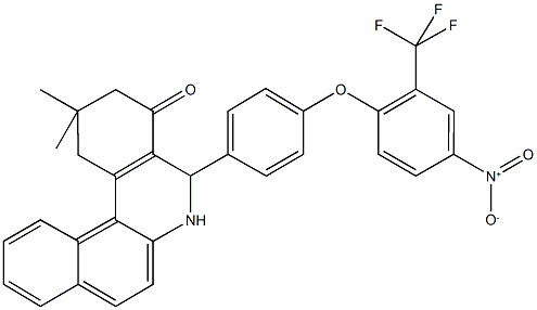 5-{4-[4-nitro-2-(trifluoromethyl)phenoxy]phenyl}-2,2-dimethyl-2,3,5,6-tetrahydrobenzo[a]phenanthridin-4(1H)-one Struktur