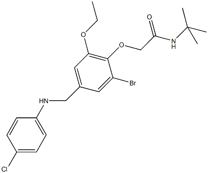 2-{2-bromo-4-[(4-chloroanilino)methyl]-6-ethoxyphenoxy}-N-(tert-butyl)acetamide Struktur