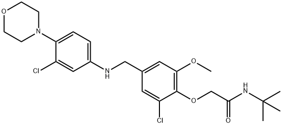 N-(tert-butyl)-2-(2-chloro-4-{[3-chloro-4-(4-morpholinyl)anilino]methyl}-6-methoxyphenoxy)acetamide Struktur