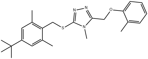 {5-[(4-tert-butyl-2,6-dimethylbenzyl)sulfanyl]-4-methyl-4H-1,2,4-triazol-3-yl}methyl 2-methylphenyl ether Struktur