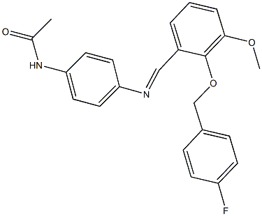 N-[4-({2-[(4-fluorobenzyl)oxy]-3-methoxybenzylidene}amino)phenyl]acetamide Struktur