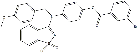 4-[(1,1-dioxido-1,2-benzisothiazol-3-yl)(4-methoxybenzyl)amino]phenyl 3-bromobenzoate Struktur