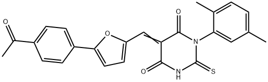 5-{[5-(4-acetylphenyl)-2-furyl]methylene}-1-(2,5-dimethylphenyl)-2-thioxodihydro-4,6(1H,5H)-pyrimidinedione Struktur