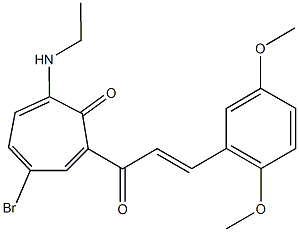 4-bromo-2-[3-(2,5-dimethoxyphenyl)acryloyl]-7-(ethylamino)-2,4,6-cycloheptatrien-1-one Struktur