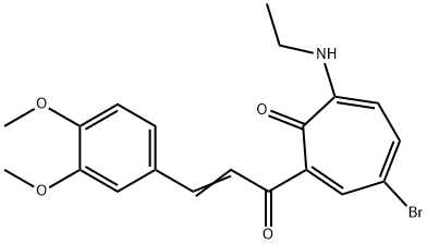 4-bromo-2-[3-(3,4-dimethoxyphenyl)acryloyl]-7-(ethylamino)-2,4,6-cycloheptatrien-1-one Struktur