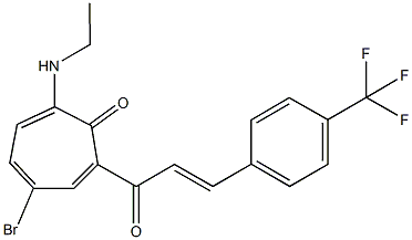 4-bromo-7-(ethylamino)-2-{3-[4-(trifluoromethyl)phenyl]acryloyl}-2,4,6-cycloheptatrien-1-one Struktur