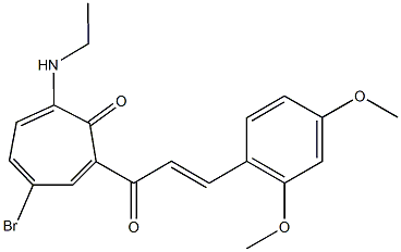 4-bromo-2-[3-(2,4-dimethoxyphenyl)acryloyl]-7-(ethylamino)-2,4,6-cycloheptatrien-1-one Struktur