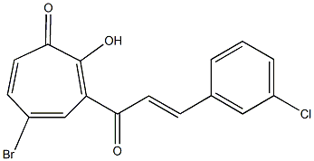 5-bromo-3-[3-(3-chlorophenyl)acryloyl]-2-hydroxy-2,4,6-cycloheptatrien-1-one Struktur