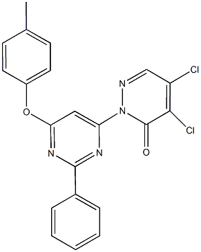 4,5-dichloro-2-[6-(4-methylphenoxy)-2-phenyl-4-pyrimidinyl]-3(2H)-pyridazinone Struktur