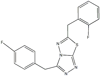 6-(2-fluorobenzyl)-3-(4-fluorobenzyl)[1,2,4]triazolo[3,4-b][1,3,4]thiadiazole Struktur