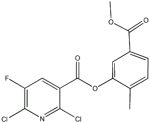 5-(methoxycarbonyl)-2-methylphenyl 2,6-dichloro-5-fluoronicotinate Struktur