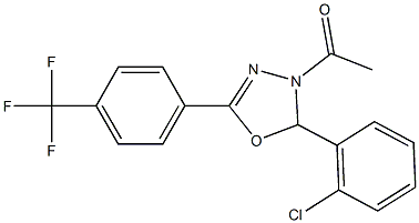 3-acetyl-2-(2-chlorophenyl)-5-[4-(trifluoromethyl)phenyl]-2,3-dihydro-1,3,4-oxadiazole Struktur