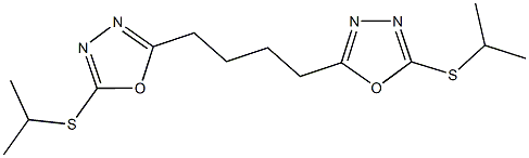 2-(isopropylthio)-5-{4-[5-(isopropylthio)-1,3,4-oxadiazol-2-yl]butyl}-1,3,4-oxadiazole Struktur