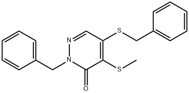 2-benzyl-5-(benzylsulfanyl)-4-(methylsulfanyl)-3(2H)-pyridazinone Struktur