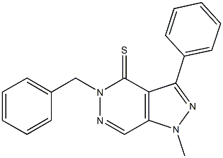 5-benzyl-1-methyl-3-phenyl-1,5-dihydro-4H-pyrazolo[3,4-d]pyridazine-4-thione Struktur