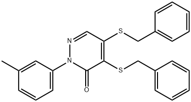 4,5-bis(benzylsulfanyl)-2-(3-methylphenyl)-3(2H)-pyridazinone Struktur