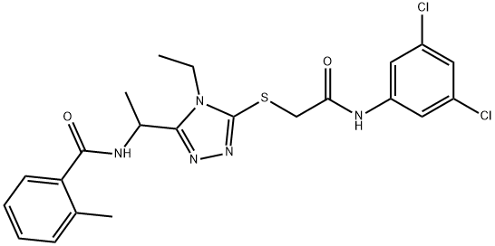 N-[1-(5-{[2-(3,5-dichloroanilino)-2-oxoethyl]thio}-4-ethyl-4H-1,2,4-triazol-3-yl)ethyl]-2-methylbenzamide Struktur