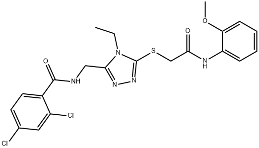 2,4-dichloro-N-[(4-ethyl-5-{[2-(2-methoxyanilino)-2-oxoethyl]thio}-4H-1,2,4-triazol-3-yl)methyl]benzamide Struktur