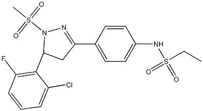 N-{4-[5-(2-chloro-6-fluorophenyl)-1-(methylsulfonyl)-4,5-dihydro-1H-pyrazol-3-yl]phenyl}ethanesulfonamide Struktur