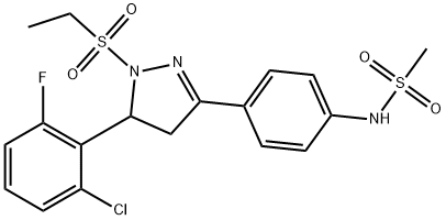 N-{4-[5-(2-chloro-6-fluorophenyl)-1-(ethylsulfonyl)-4,5-dihydro-1H-pyrazol-3-yl]phenyl}methanesulfonamide Struktur