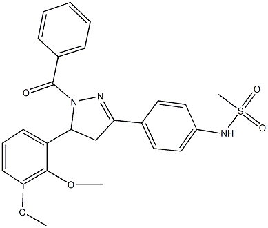 N-{4-[1-benzoyl-5-(2,3-dimethoxyphenyl)-4,5-dihydro-1H-pyrazol-3-yl]phenyl}methanesulfonamide Struktur