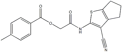 2-[(3-cyano-5,6-dihydro-4H-cyclopenta[b]thien-2-yl)amino]-2-oxoethyl 4-methylbenzoate Struktur