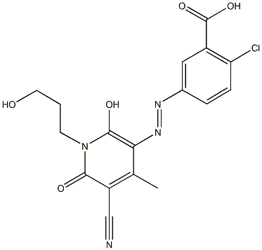 2-chloro-5-{[5-cyano-2-hydroxy-1-(3-hydroxypropyl)-4-methyl-6-oxo-1,6-dihydro-3-pyridinyl]diazenyl}benzoic acid Struktur