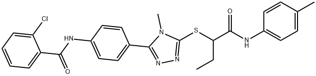 2-chloro-N-[4-(4-methyl-5-{[1-(4-toluidinocarbonyl)propyl]sulfanyl}-4H-1,2,4-triazol-3-yl)phenyl]benzamide Struktur