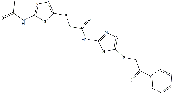 2-{[5-(acetylamino)-1,3,4-thiadiazol-2-yl]sulfanyl}-N-{5-[(2-oxo-2-phenylethyl)sulfanyl]-1,3,4-thiadiazol-2-yl}acetamide Struktur