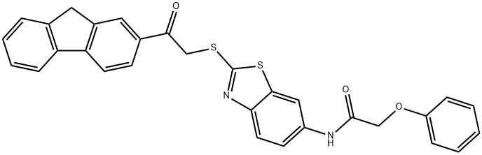 N-(2-{[2-(9H-fluoren-2-yl)-2-oxoethyl]sulfanyl}-1,3-benzothiazol-6-yl)-2-phenoxyacetamide Struktur