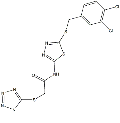 N-{5-[(3,4-dichlorobenzyl)sulfanyl]-1,3,4-thiadiazol-2-yl}-2-[(1-methyl-1H-tetraazol-5-yl)sulfanyl]acetamide Struktur