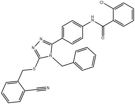 N-(4-{4-benzyl-5-[(2-cyanobenzyl)sulfanyl]-4H-1,2,4-triazol-3-yl}phenyl)-2-chlorobenzamide Struktur