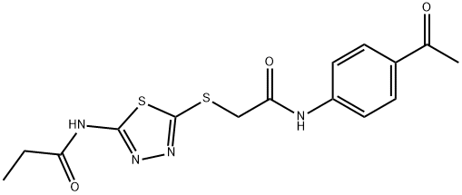 N-(5-{[2-(4-acetylanilino)-2-oxoethyl]sulfanyl}-1,3,4-thiadiazol-2-yl)propanamide Struktur