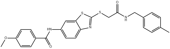 4-methoxy-N-[2-({2-[(4-methylbenzyl)amino]-2-oxoethyl}sulfanyl)-1,3-benzothiazol-6-yl]benzamide Struktur